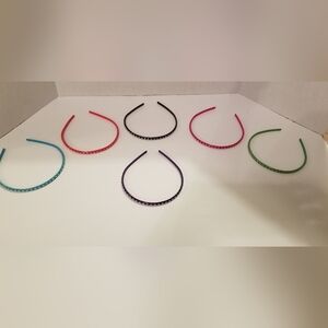 Crystal Studded Headbands  - 6 Plastic headbands with rhinestones